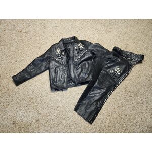 Vintage Women's Leather Motorcycle Leather Jacket and Chaps Set - FREE SHIPPING!